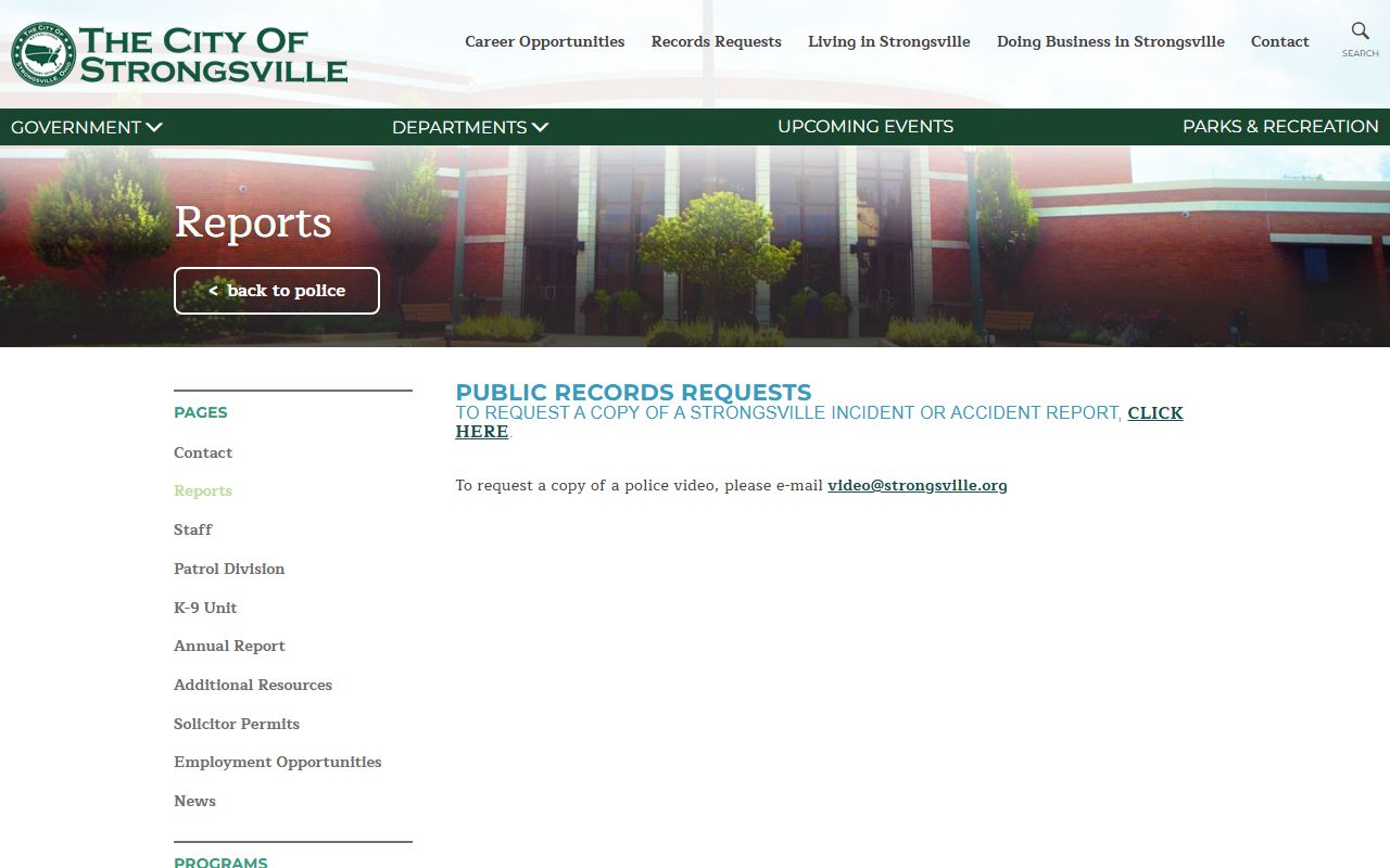 Strongsville Police Department records request for Strongsville felony records
