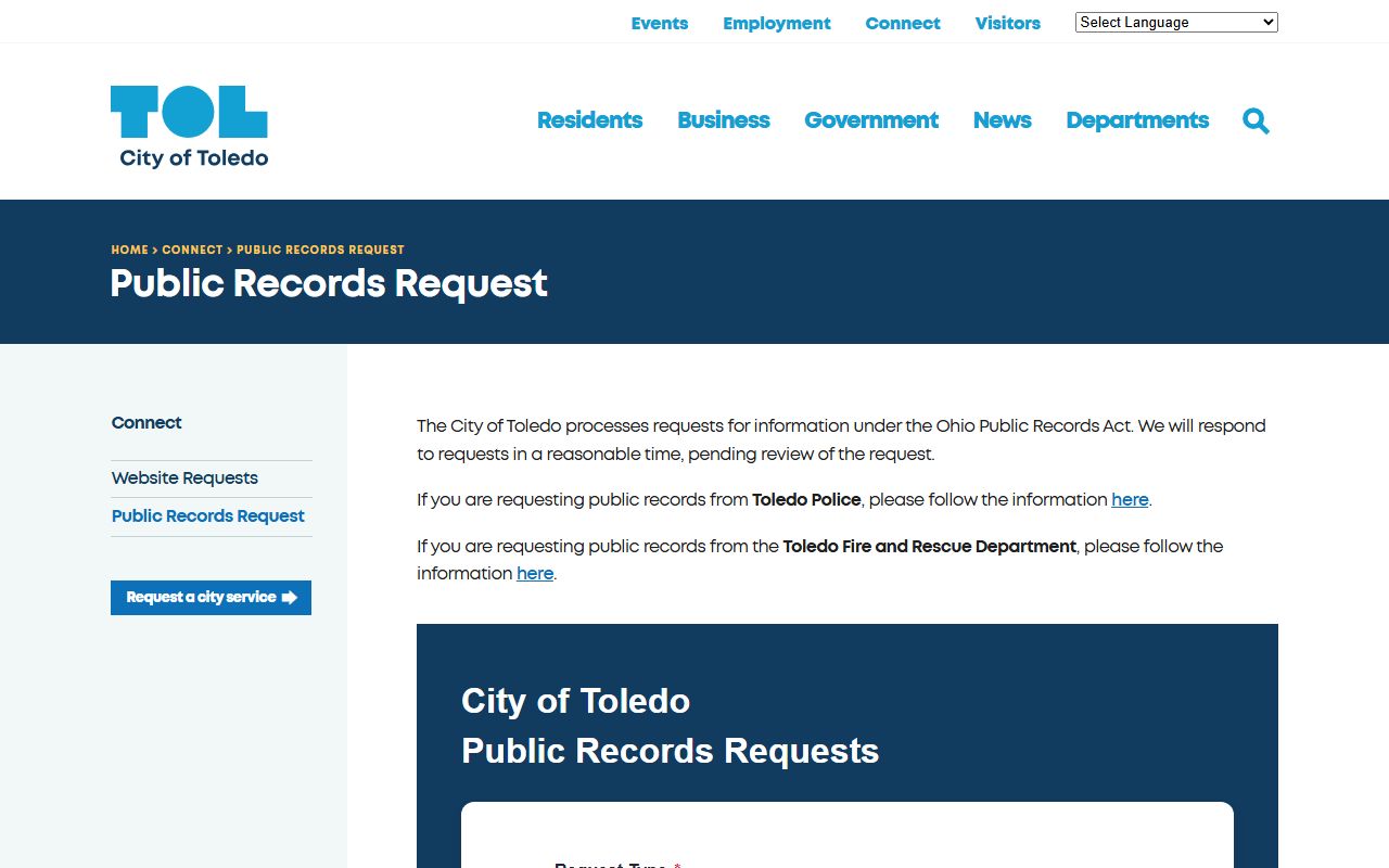 City of Toledo public records request system for Toledo felony records