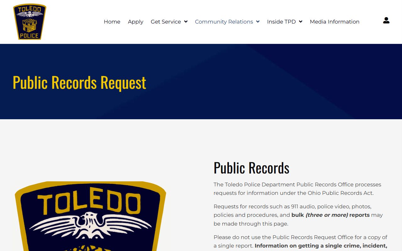 Toledo Police Department public records for Toledo felony records