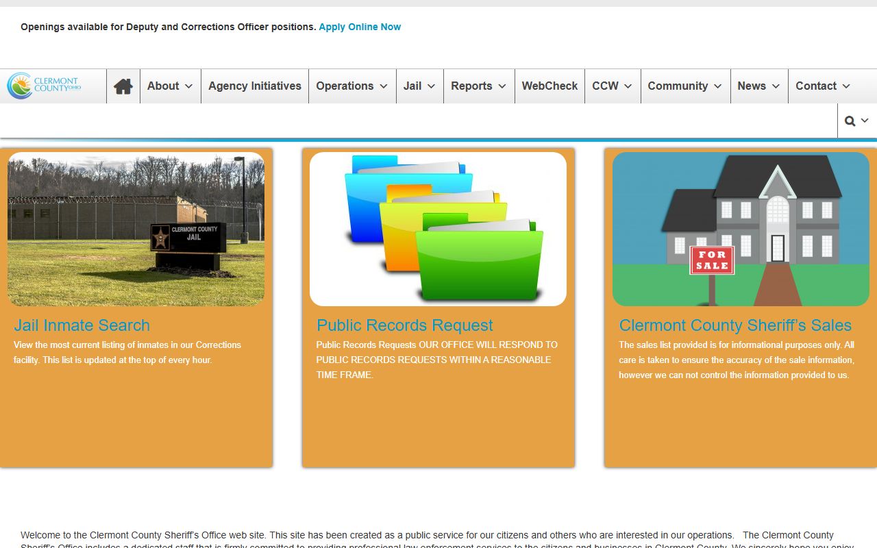 Clermont County Sheriff's Office felony arrest and jail records