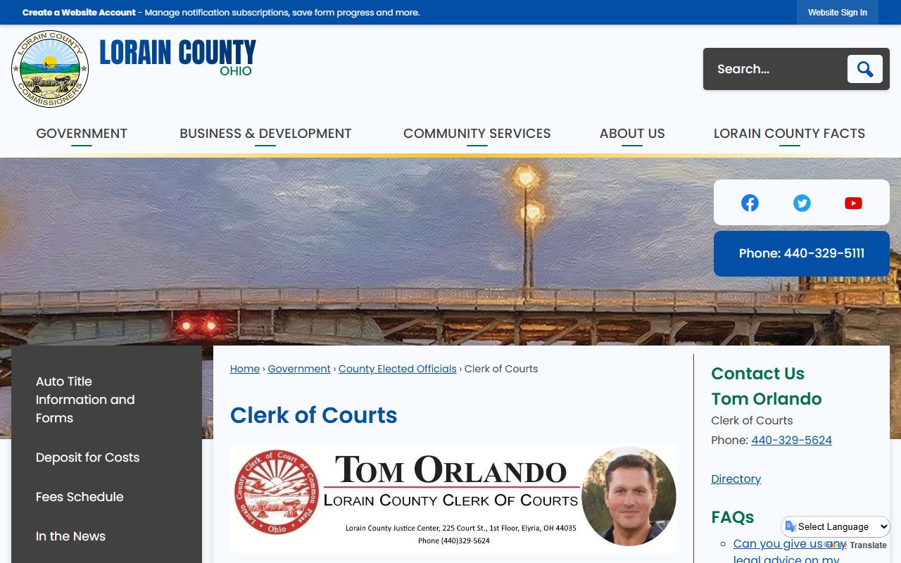 Lorain County Clerk of Courts office for felony records