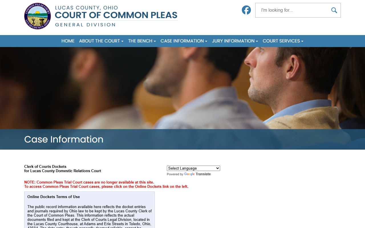 Lucas County Court of Common Pleas case information for felony records