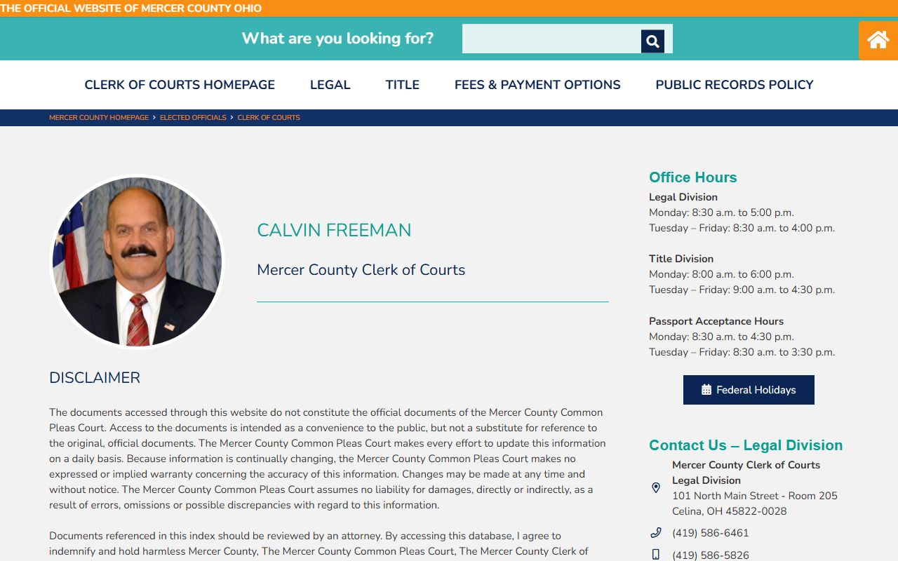 Mercer County Clerk of Courts office for felony records in Celina