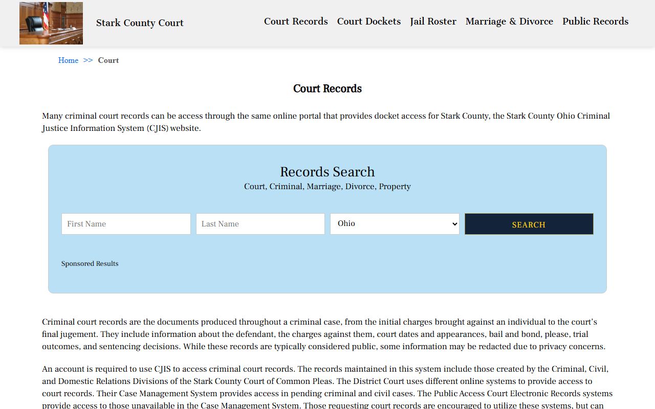 Stark County Court of Common Pleas felony records search