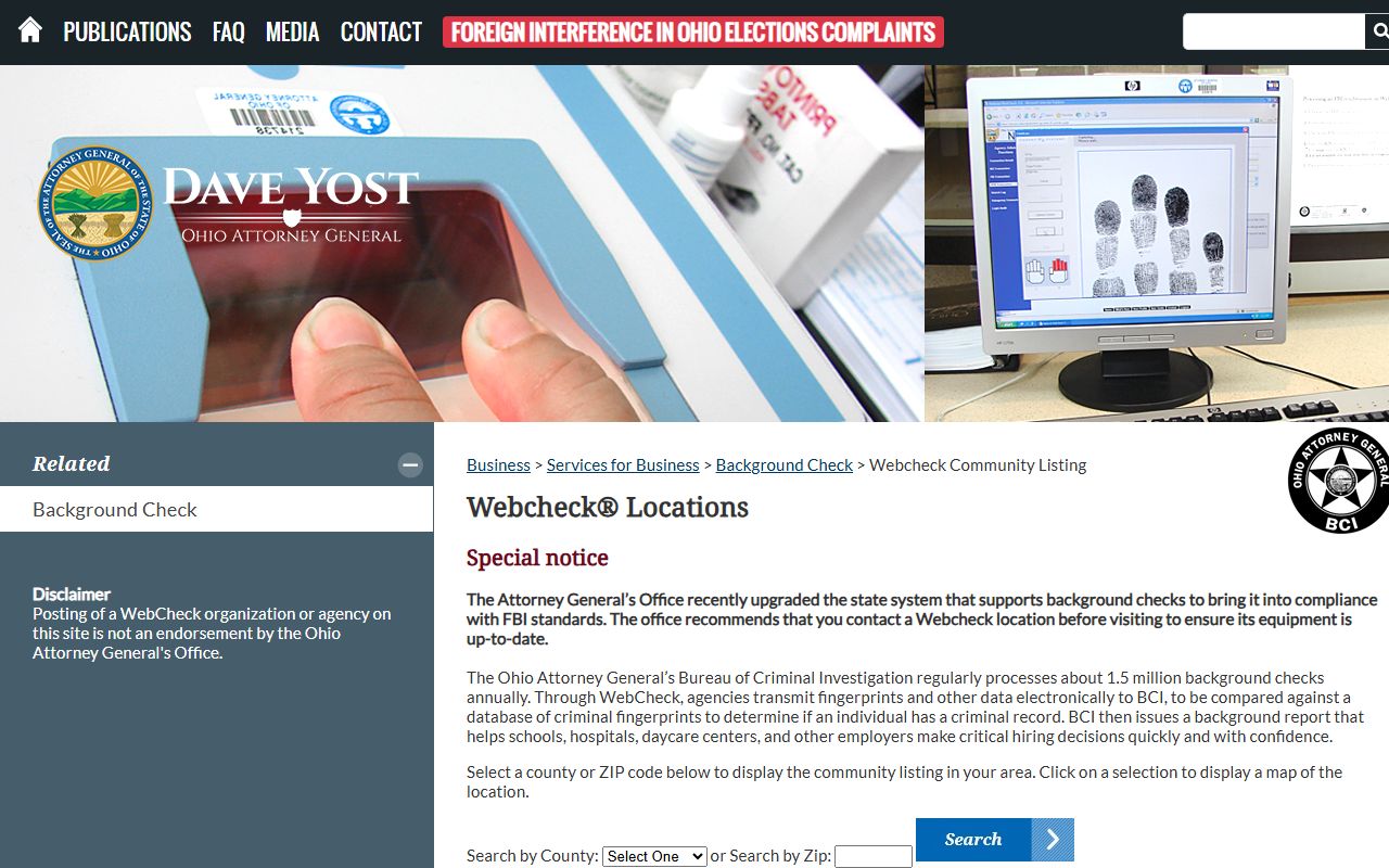 Ohio WebCheck locations for Ohio felony records search